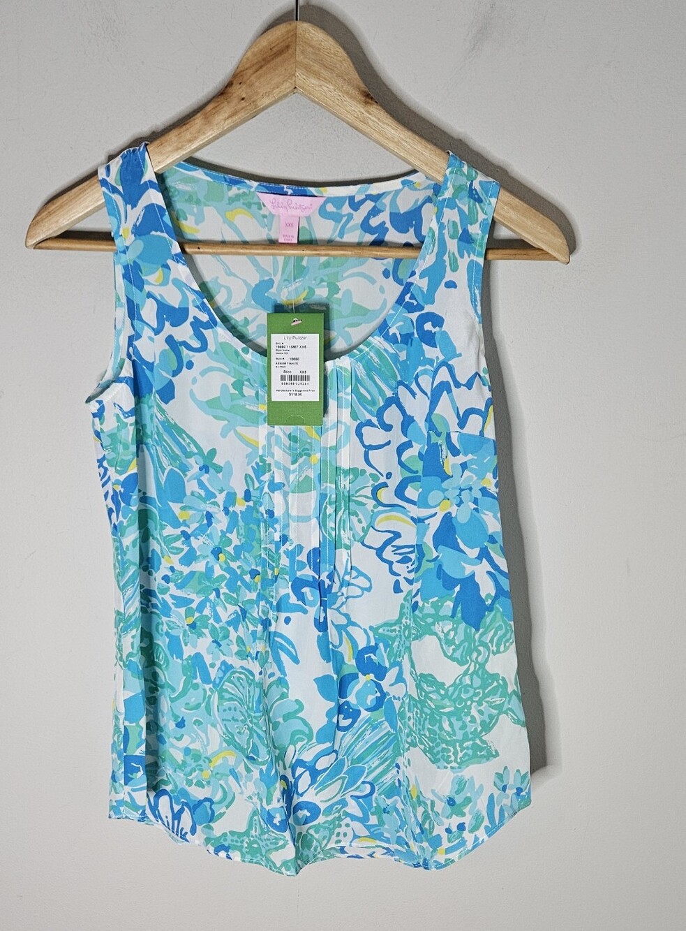 Lilly Pulitzer Dahlia Top In A Pinch Sleeveless, Silk, Blue Green NWT XXS